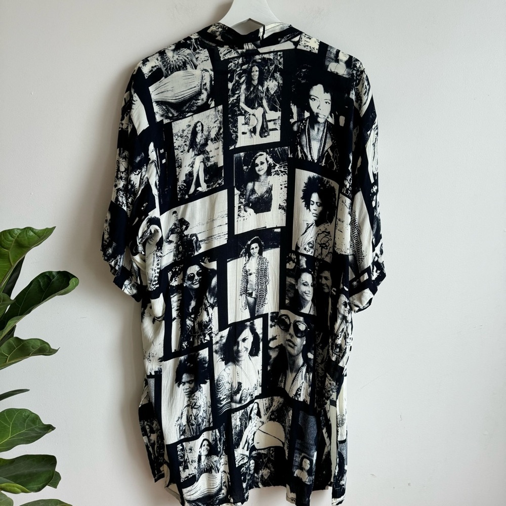 Black and White Graphic Kimono Luna May Belted 100% Rayon Costa Rica Design - Picture 5 of 9